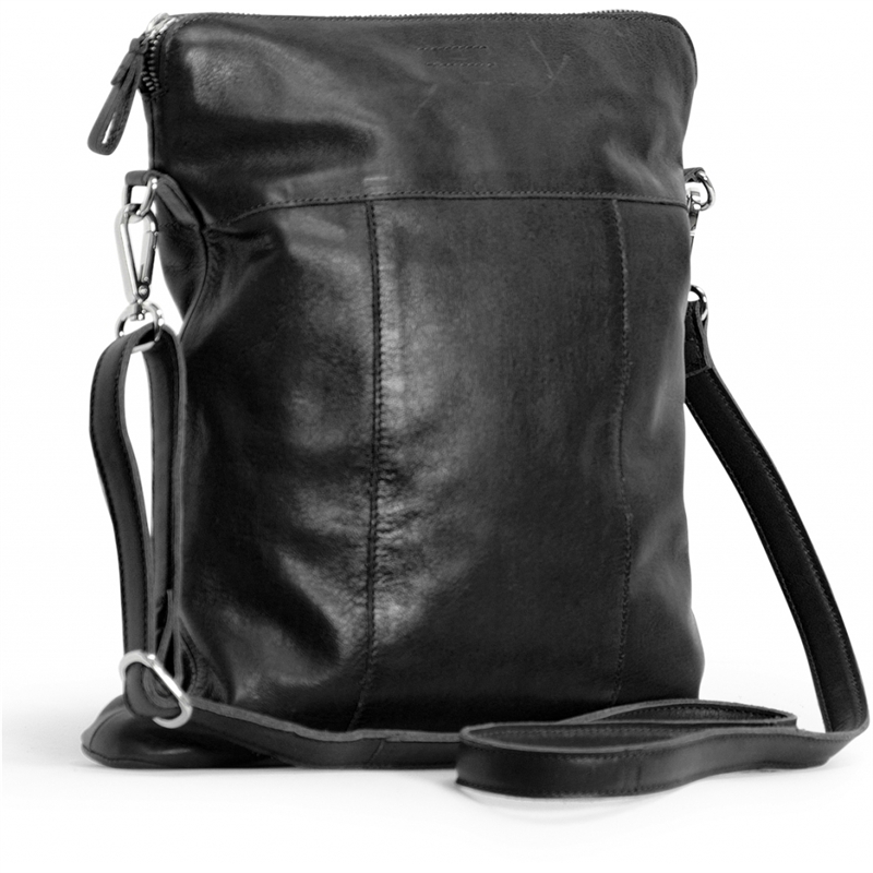  Lækker crossbody hverdagstaske i 100% læder, Basic Large Messenger, Black